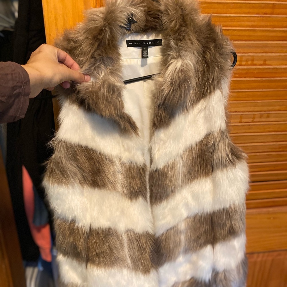 White brown and white women’s fur vest